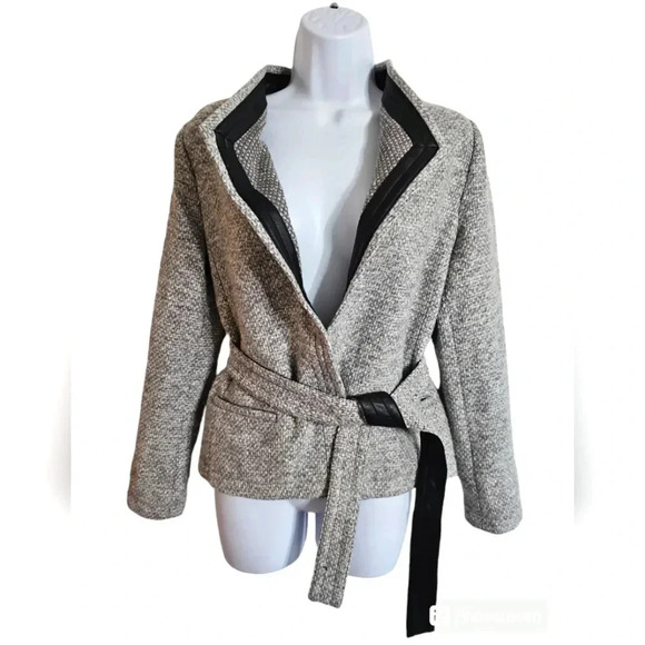 Banana Republic Size 4 NWT Deadstock Grey Belted Tweed Lined Wool Blazer Jacket - Picture 1 of 6